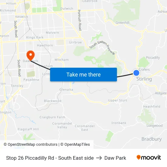 Stop 26 Piccadilly Rd - South East side to Daw Park map