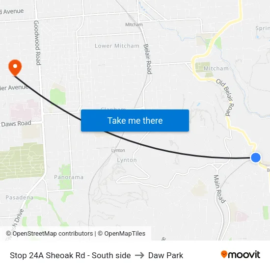 Stop 24A Sheoak Rd - South side to Daw Park map