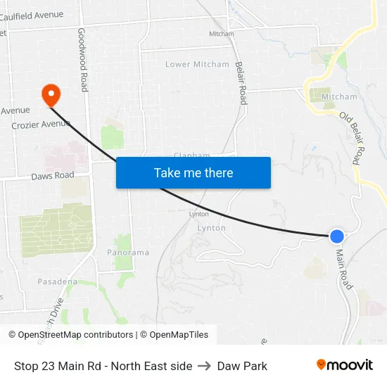 Stop 23 Main Rd - North East side to Daw Park map