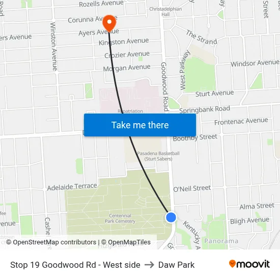 Stop 19 Goodwood Rd - West side to Daw Park map