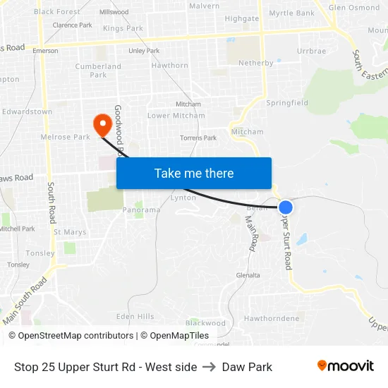Stop 25 Upper Sturt Rd - West side to Daw Park map