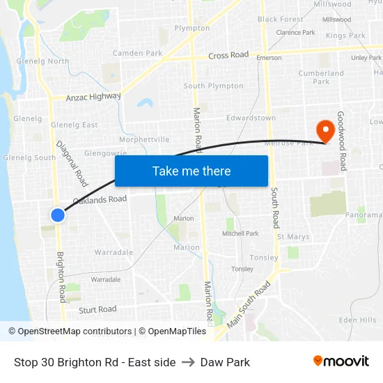 Stop 30 Brighton Rd - East side to Daw Park map