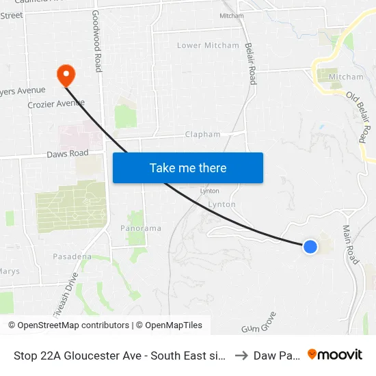 Stop 22A Gloucester Ave - South East side to Daw Park map