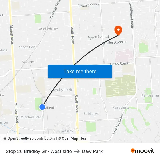 Stop 26 Bradley Gr - West side to Daw Park map
