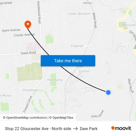 Stop 22 Gloucester Ave - North side to Daw Park map