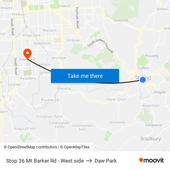 Stop 36 Mt Barker Rd - West side to Daw Park map