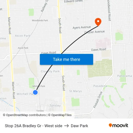 Stop 26A Bradley Gr - West side to Daw Park map