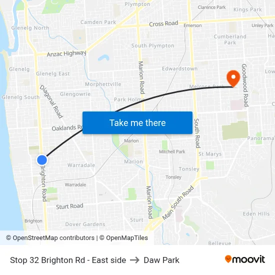 Stop 32 Brighton Rd - East side to Daw Park map