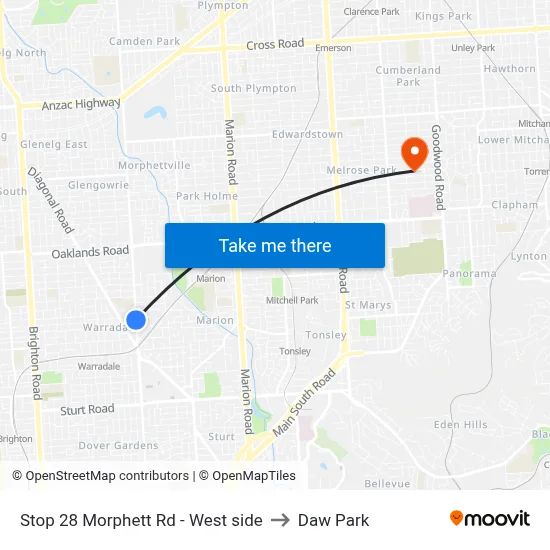 Stop 28 Morphett Rd - West side to Daw Park map