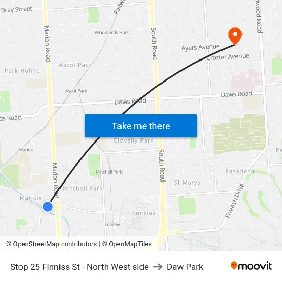 Stop 25 Finniss St - North West side to Daw Park map