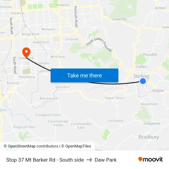Stop 37 Mt Barker Rd - South side to Daw Park map