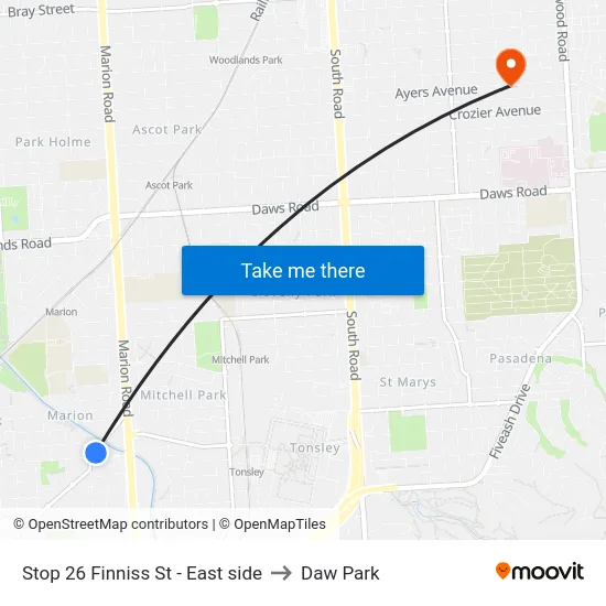 Stop 26 Finniss St - East side to Daw Park map