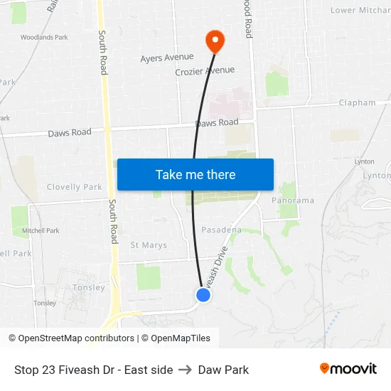 Stop 23 Fiveash Dr - East side to Daw Park map