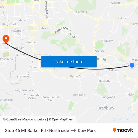 Stop 46 Mt Barker Rd - North side to Daw Park map