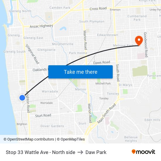 Stop 33 Wattle Ave - North side to Daw Park map