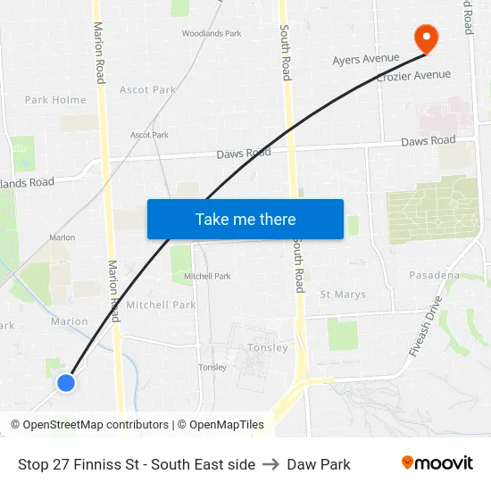Stop 27 Finniss St - South East side to Daw Park map