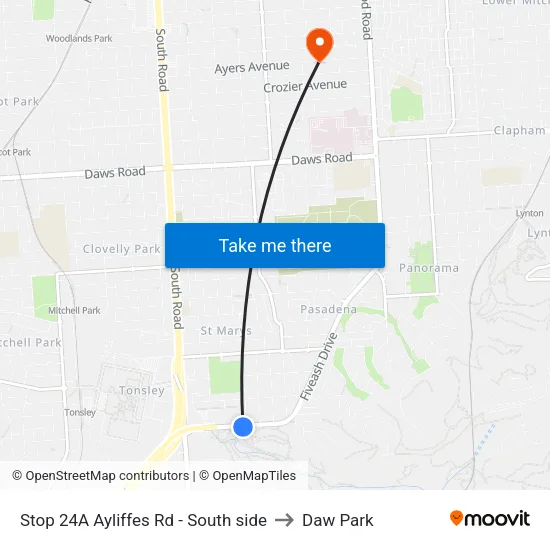 Stop 24A Ayliffes Rd - South side to Daw Park map
