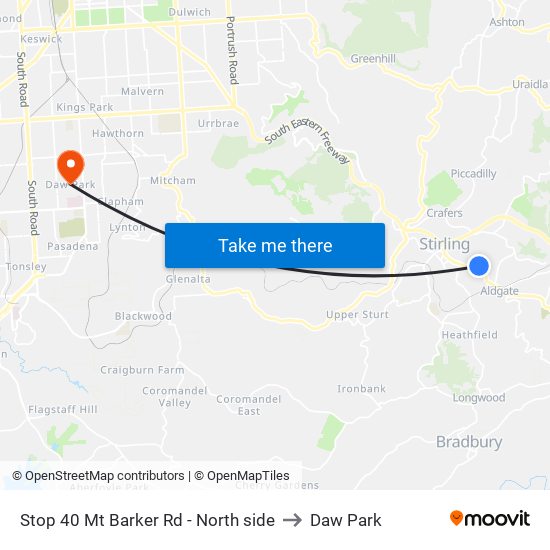 Stop 40 Mt Barker Rd - North side to Daw Park map