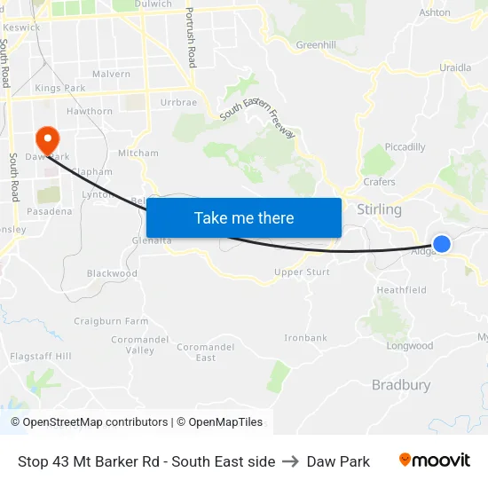 Stop 43 Mt Barker Rd - South East side to Daw Park map