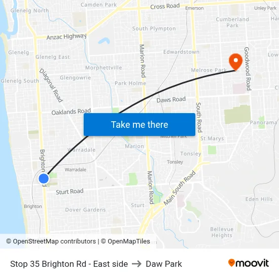 Stop 35 Brighton Rd - East side to Daw Park map