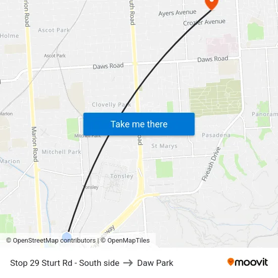 Stop 29 Sturt Rd - South side to Daw Park map