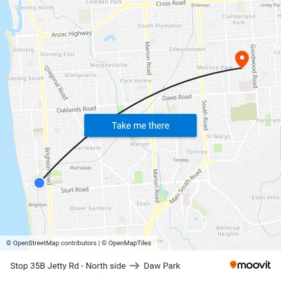 Stop 35B Jetty Rd - North side to Daw Park map