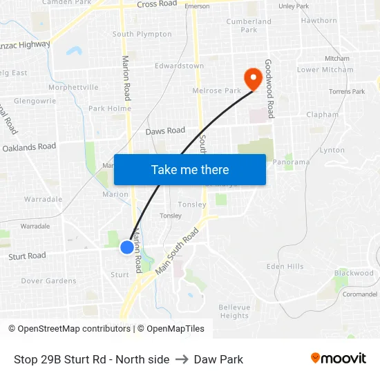 Stop 29B Sturt Rd - North side to Daw Park map