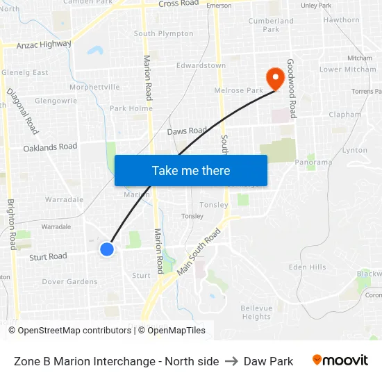 Zone B Marion Interchange - North side to Daw Park map