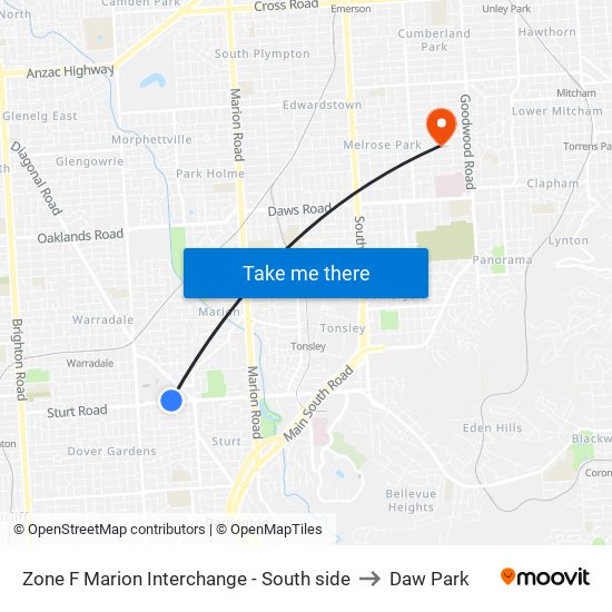 Zone F Marion Interchange - South side to Daw Park map