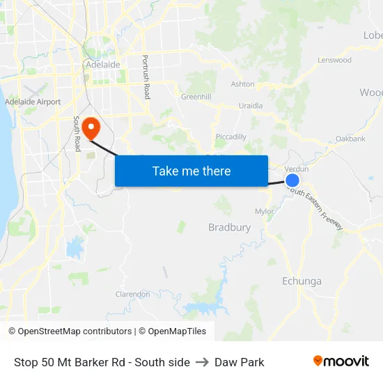 Stop 50 Mt Barker Rd - South side to Daw Park map