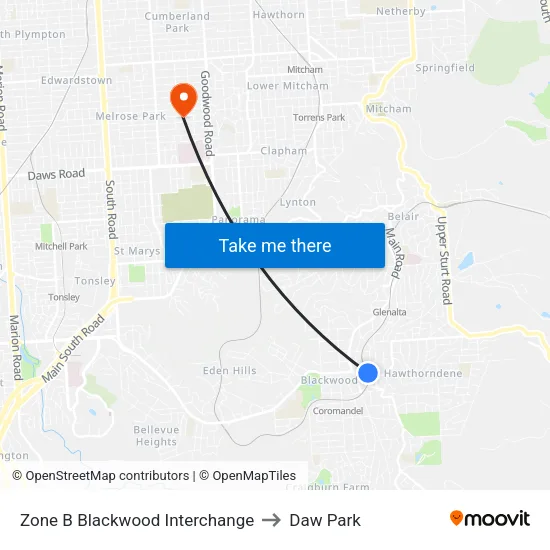 Zone B Blackwood Interchange to Daw Park map