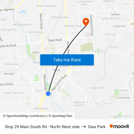 Stop 29 Main South Rd - North West side to Daw Park map
