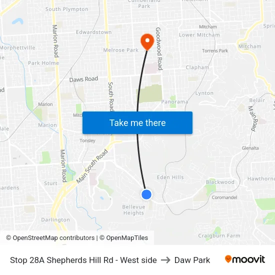 Stop 28A Shepherds Hill Rd - West side to Daw Park map