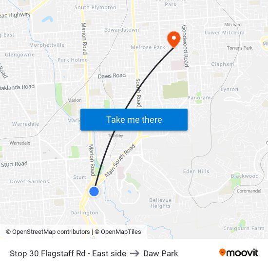 Stop 30 Flagstaff Rd - East side to Daw Park map