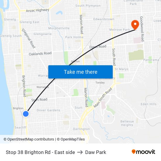 Stop 38 Brighton Rd - East side to Daw Park map