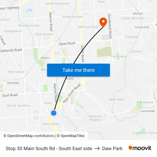 Stop 30 Main South Rd - South East side to Daw Park map