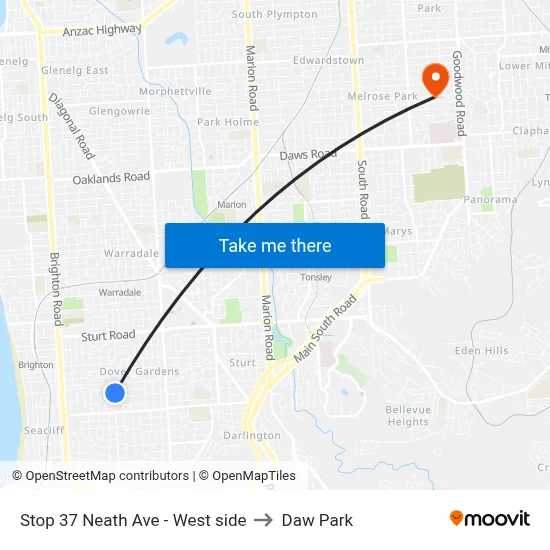 Stop 37 Neath Ave - West side to Daw Park map