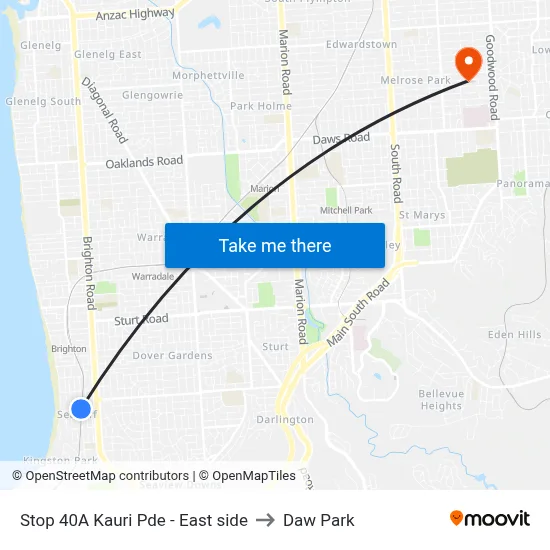 Stop 40A Kauri Pde - East side to Daw Park map