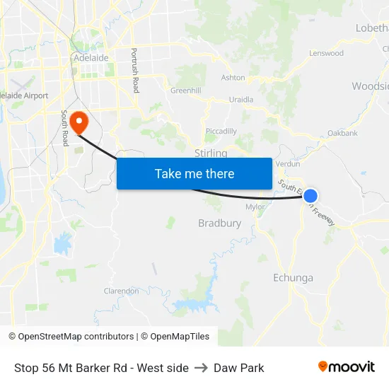 Stop 56 Mt Barker Rd - West side to Daw Park map