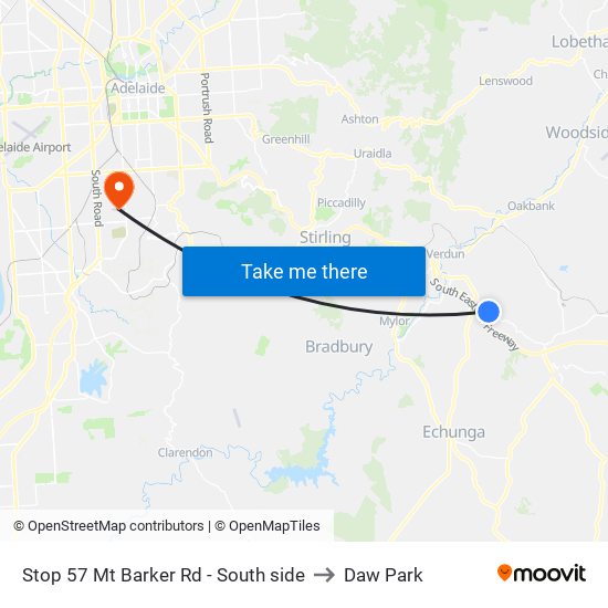 Stop 57 Mt Barker Rd - South side to Daw Park map
