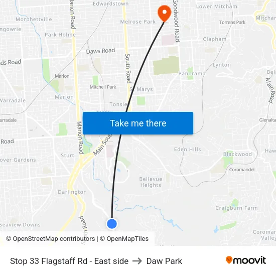 Stop 33 Flagstaff Rd - East side to Daw Park map