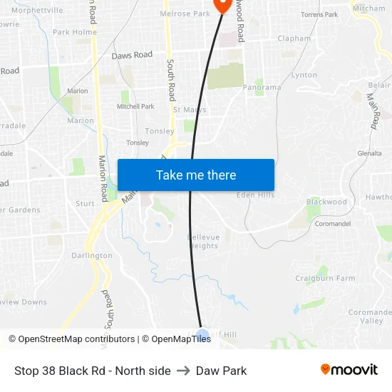 Stop 38 Black Rd - North side to Daw Park map