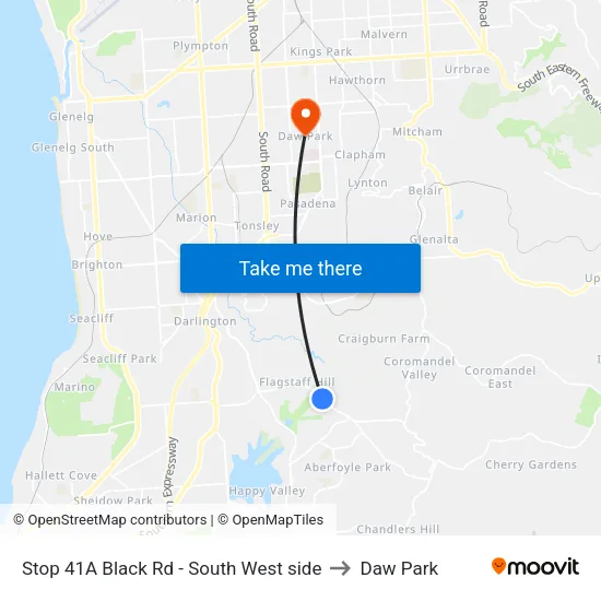 Stop 41A Black Rd - South West side to Daw Park map