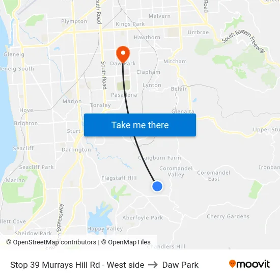 Stop 39 Murrays Hill Rd - West side to Daw Park map