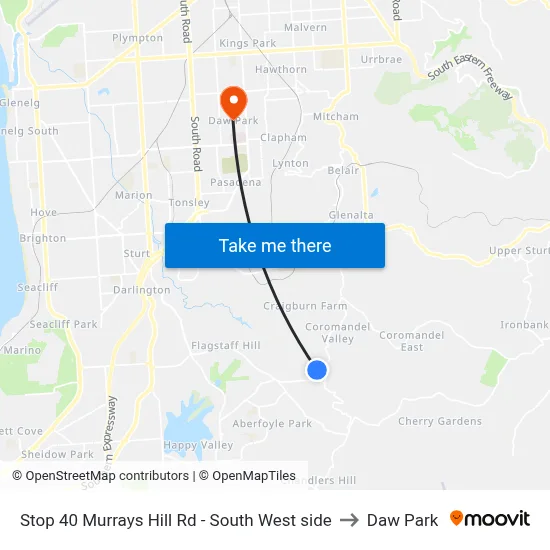 Stop 40 Murrays Hill Rd - South West side to Daw Park map