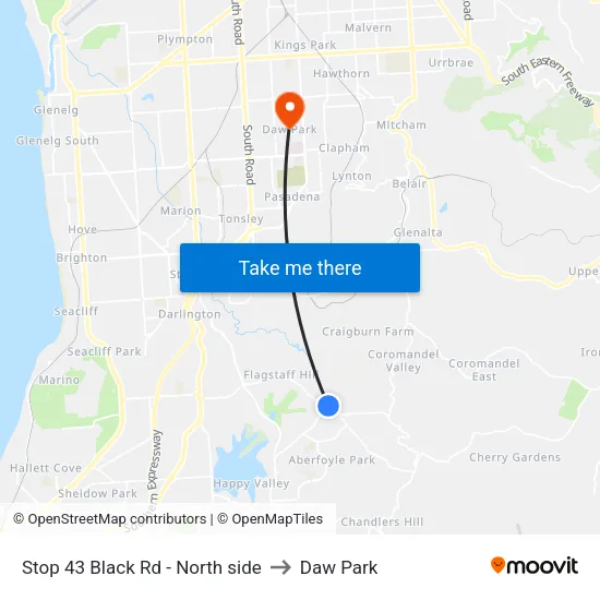 Stop 43 Black Rd - North side to Daw Park map