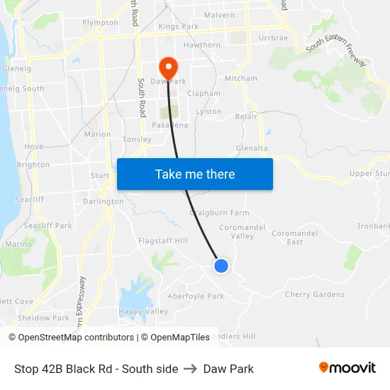 Stop 42B Black Rd - South side to Daw Park map