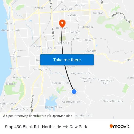 Stop 43C Black Rd - North side to Daw Park map