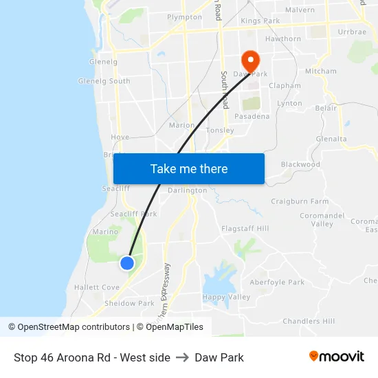 Stop 46 Aroona Rd - West side to Daw Park map