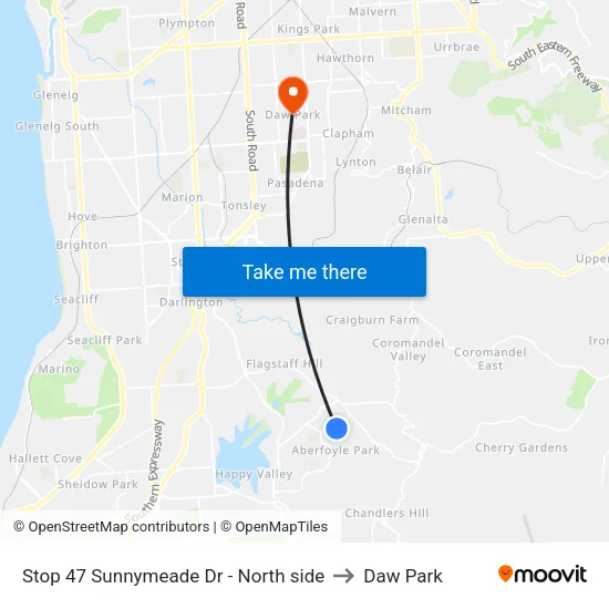 Stop 47 Sunnymeade Dr - North side to Daw Park map